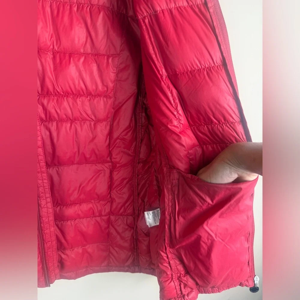 Calvin Klein Down Puffer Jacket Womens Size S Red Full Zip Packable LTWT FLAW‎